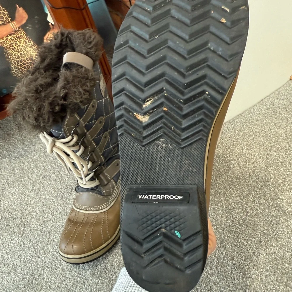 Sorel Tofino Waterproof Winter‎ Boots Fauz Fur Size 7 Blue Beige Quilted